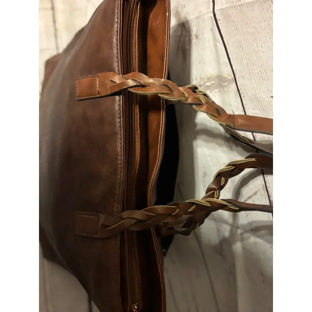 WEIMEIBAIGE Brown Leather Large Classy Chic Tote Handbag